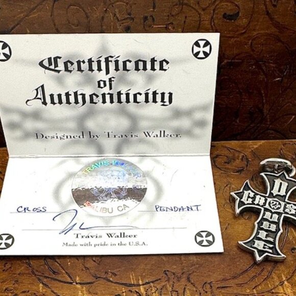 TRAVIS WALKER Double Cross Xmas 2001 Cross Pendant 925 W/Pouch & guarantee card - Picture 10 of 12